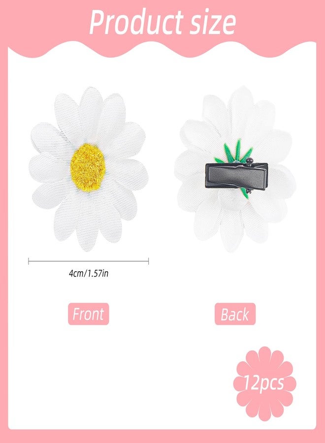 Notoke 12 PCS Daisy Hair Clips, White Daisy Flower Hair Clips, Vintage Sun Flower with Hair Alligators Clips Hair Barrette for Women Wedding Hair Accessories for Brides - Image 2